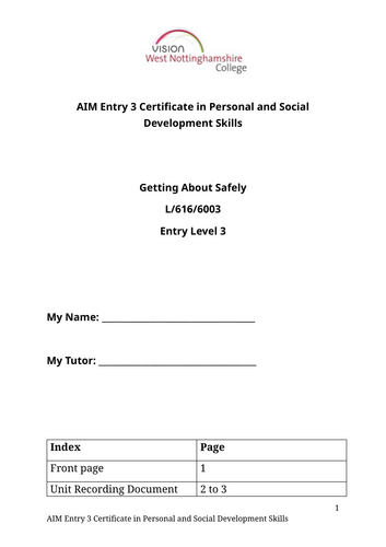 AIM Getting About Safely Entry 3 unit booklet and lessons