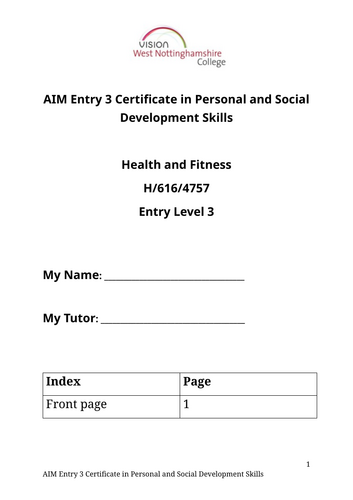 AIM Health and Fitness Entry 3 unit book and lessons