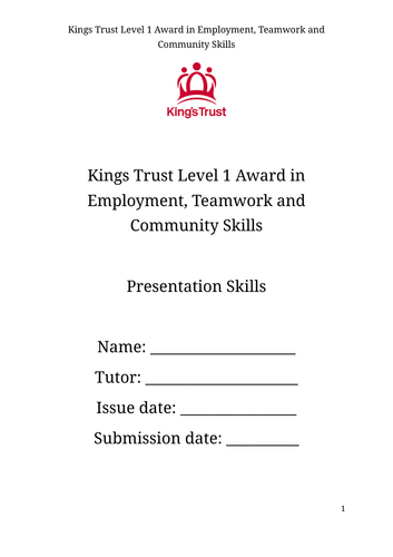 Kings Trust Level 1 Presentation unit book and lessons
