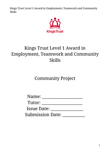 Kings Trust Community Project Level 1 booklet and lessons