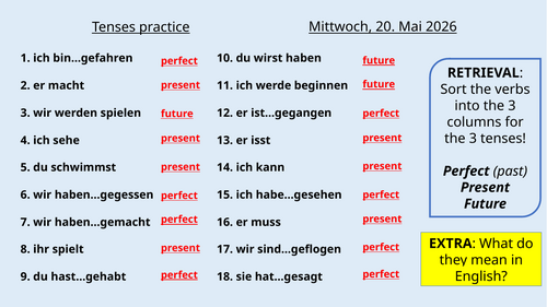 German 3 tenses consolidation lesson