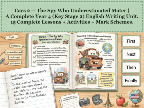 Cars 2 — The Spy Who Underestimated Mater | Year 4 English Unit | 15 Complete Lessons + Resources