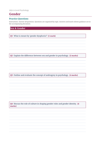 AQA A-Level Psychology | Gender | Complete Revision Bundle