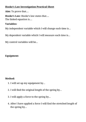 Hooke's law practical sheet