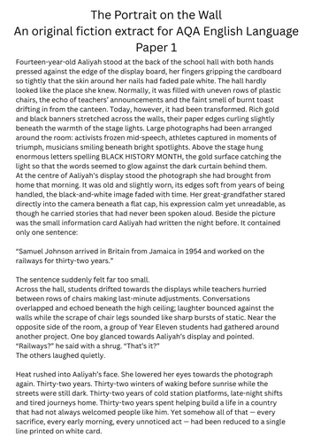 AQA English Language Paper 1 Practice Paper – The Portrait on the Wall | Black History Month Fiction