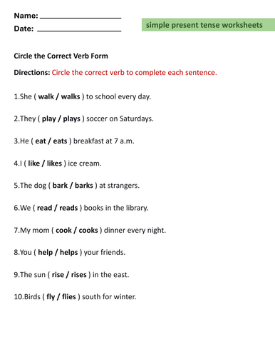 Simple Present Tense Worksheets for ESL  | Printable PDF with Answer Keys