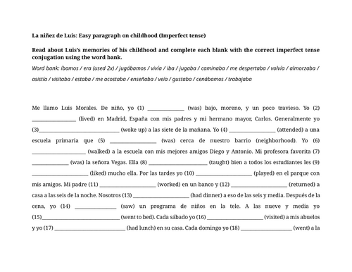 La niñez de Luis: Easy paragraph on childhood (Imperfect tense)