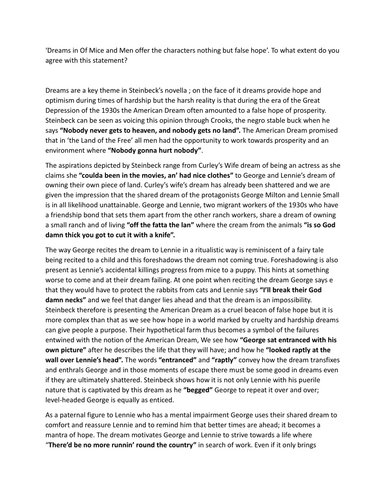 GCSE ENGLISH LITERATURE: example essay on the theme of dreams in "Of Mice and Men"