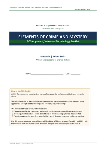 Elements of Crime and Mystery A03 Mastery Booklet (Oxford AQA)