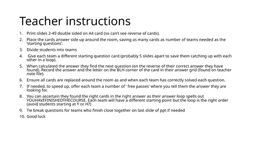 Calculations Treasure hunt Chemistry Year 11 Revision lesson