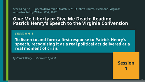 Reading Patrick Henry's Speech to the Virginia Convention: Year 6 English Unit