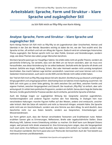 Ich fühl mich so fifty-fifty – Karin König – Language, Form and Structure