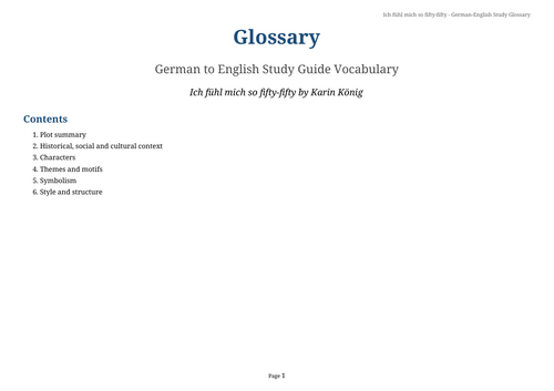 Ich fühl mich so fifty-fifty – Karin König – German-English Study Guide Vocabulary Glossary
