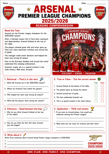 Arsenal Premier League Champions - Comprehension