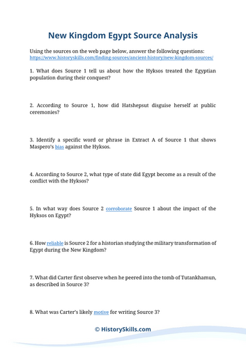 New Kingdom Egypt Source Analysis Worksheet