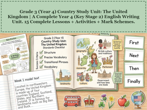 Country Study Unit: The United Kingdom | Year 4 English Unit | 15 Complete Lessons
