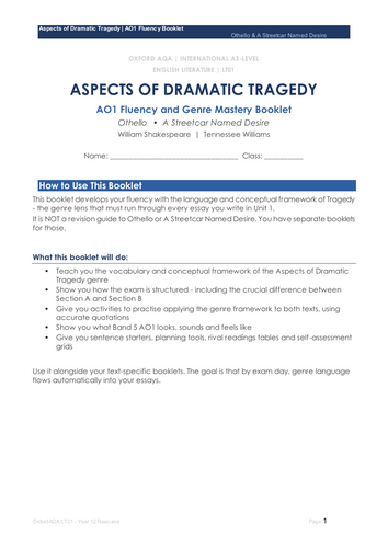 Aspects of Dramatic Tragedy A01 Mastery Booklet (Oxford AQA)