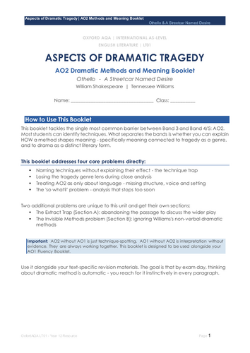 Aspects of Dramatic Tragedy A02 Mastery Booklet (Oxford AQA)