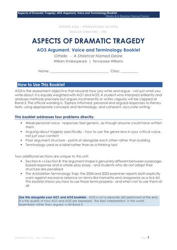 Aspects of Dramatic Tragedy A03 Mastery Booklet (Oxford AQA)
