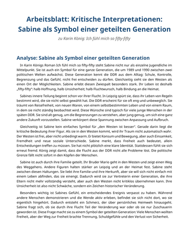 Ich fühl mich so fifty-fifty – Karin König – Sabine as a Symbol of a Divided Generation