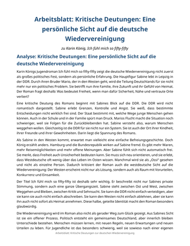 Ich fühl mich so fifty-fifty – Karin König – A Personal View of German Reunification
