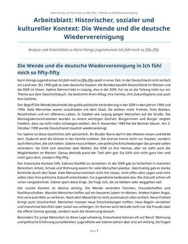 Ich fühl mich so fifty-fifty – Karin König – The Wende and German Reunification