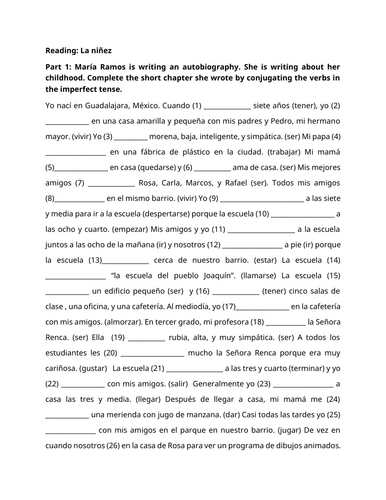 La niñez reading imperfect tense