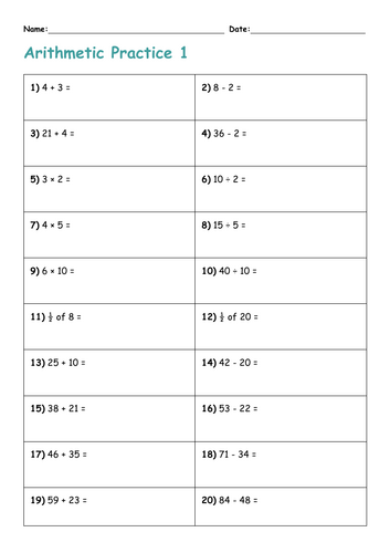 Y2 Arithmetic homework