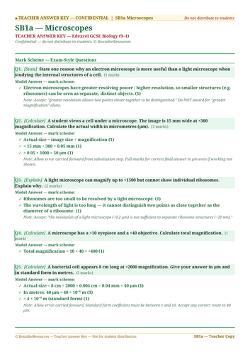 SB1a Microscopes | Edexcel GCSE Biology Topic Mastery Pack