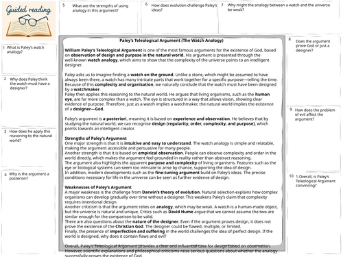 A-Level Religious Studies existence of God Paleys teleological argument