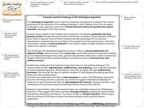 A-Level Religious Studies existence of God Evolution and challenge to teleological argument