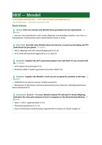 SB3f Mendel | Edexcel GCSE Biology Topic Mastery Pack