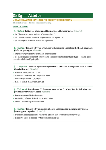 SB3g Alleles | Edexcel GCSE Biology Topic Mastery Pack