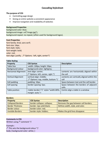 IGCSE ICT - CSS Revision Notes