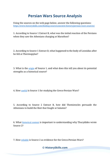 Greco-Persian Wars Source Analysis Worksheet