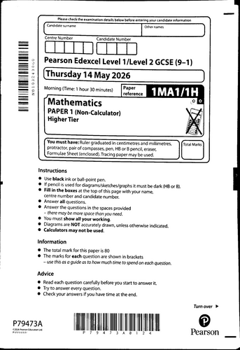 Edexcel 2026 Maths Paper 1 Higher