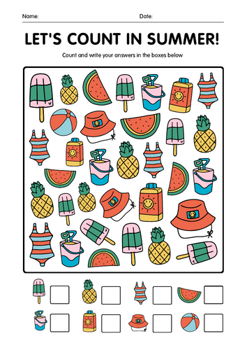 Summer Counting & Number Writing (Within 10)
