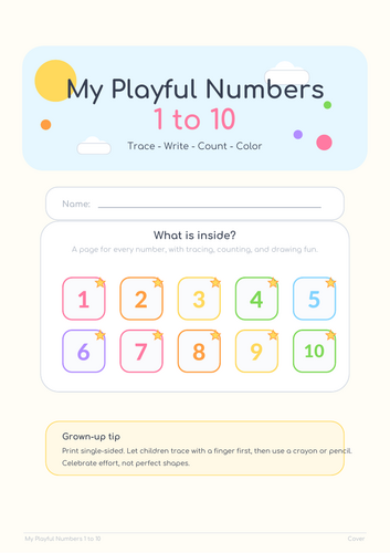 Playful Preschool Number Tracing Workbook: Learn to Write Numbers 1–10