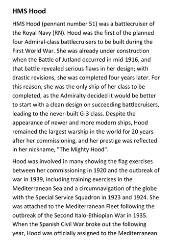 HMS Hood Handout