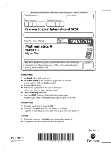 Maths Edexcel 4MA1H: Predicted Paper 2