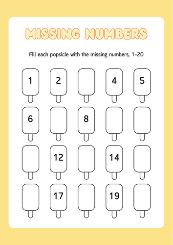 Popsicle Missing numbers - Maths worksheet numbers 1-20