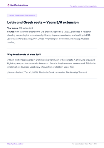 Latin and Greek roots — Years 5/6 extension