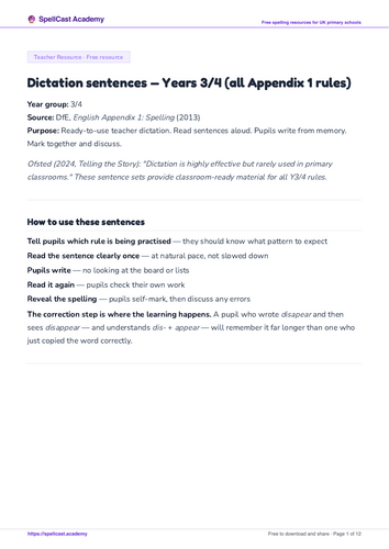 Dictation sentences — Years 3/4 (all Appendix 1 rules)