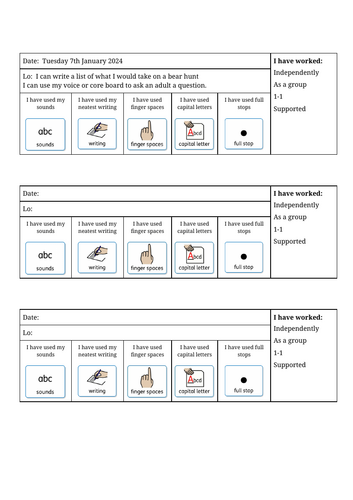 Editable LO Sheet with Writing Reminder Widgets | Early Years & KS1