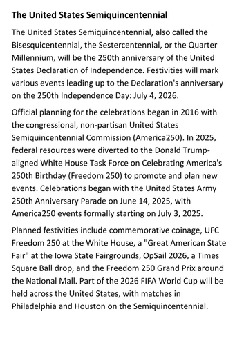 The United States Semiquincentennial Handout