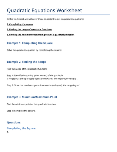 (1B) Quadratic Equations