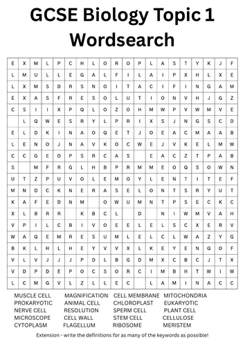 GCSE Biology Cells Keyword Word Search