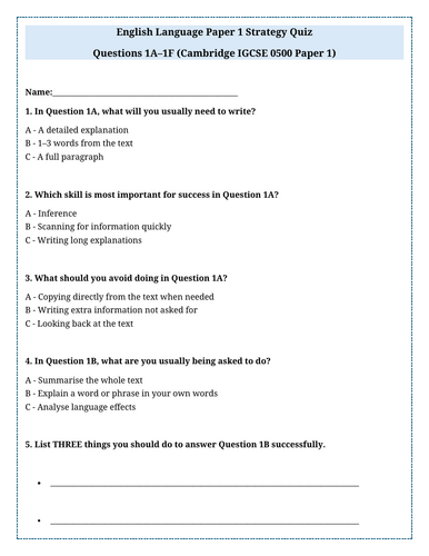 Cambridge First language English (0500): Paper 1 Question 1f