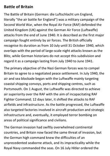 Battle of Britain Handout