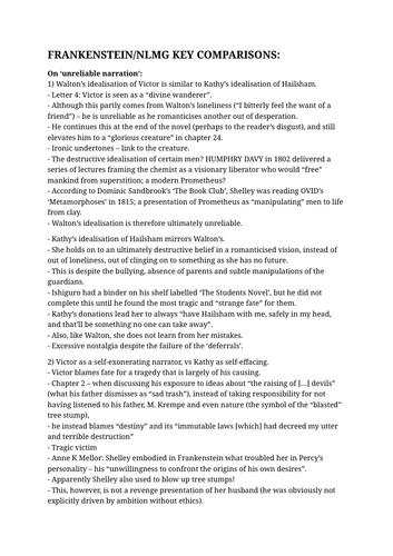 Frankenstein & Never Let Me Go (Science & Society) Example Essay Plans - Edexcel A Level